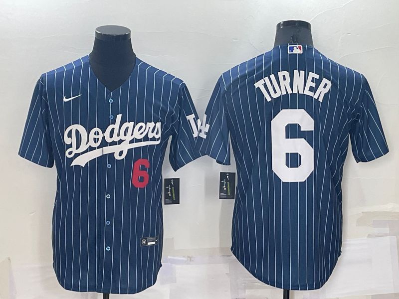 Men Los Angeles Dodgers #6 Turner Blue Stripe Throwback Nike 2022 MLB Jersey1->los angeles dodgers->MLB Jersey